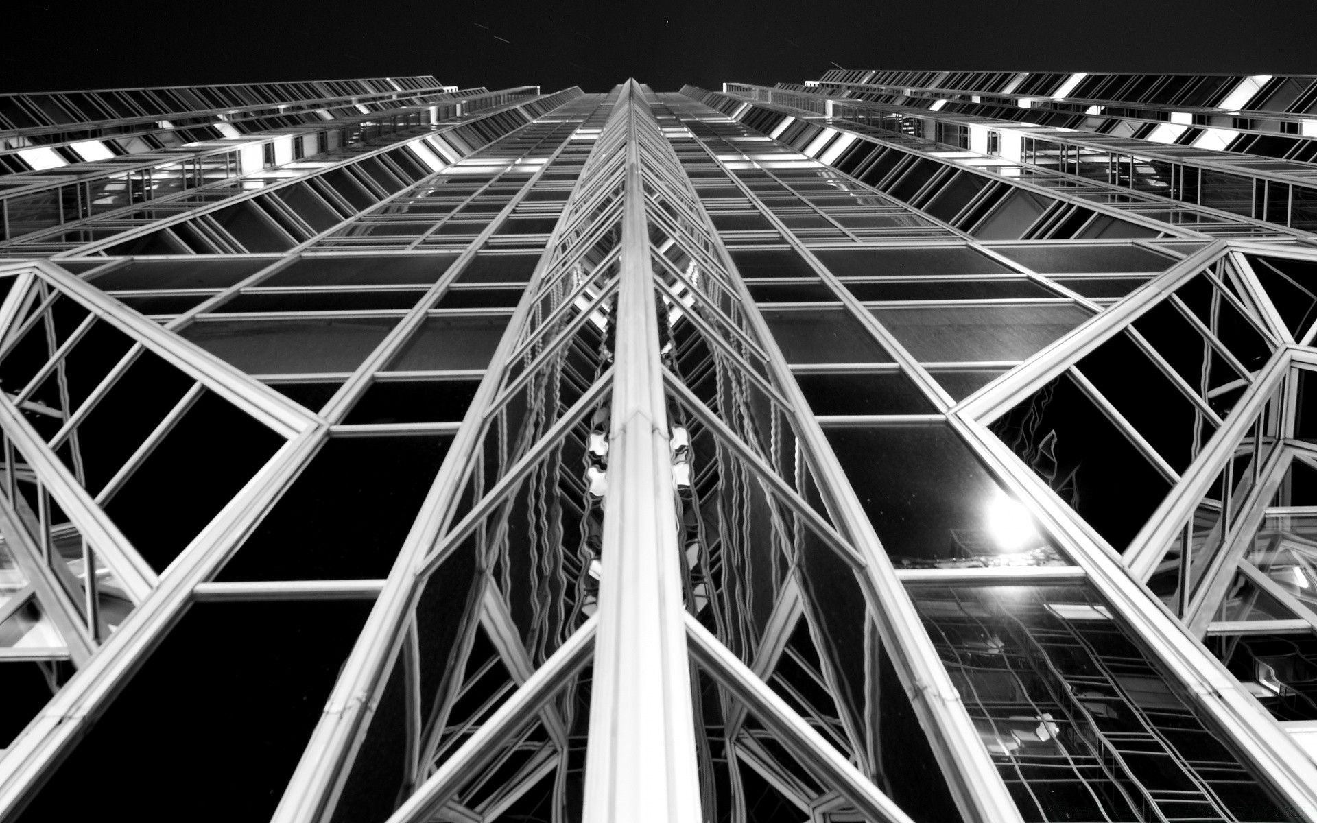 black and white modern architecture steel sky city perspective futuristic building contemporary glass