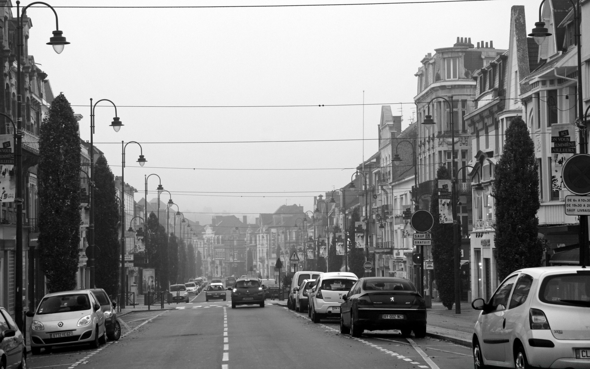 black and white street city road car travel urban monochrome vehicle transportation system town traffic building square architecture