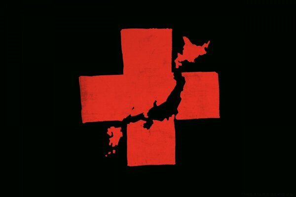 Red cross on black background