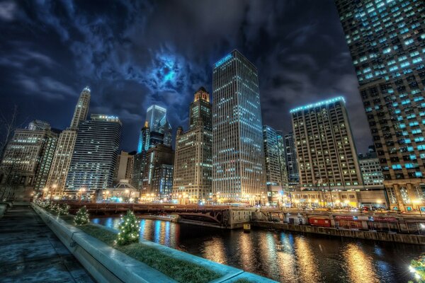 Dark sky over a sparkling city