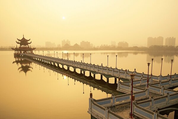 Dawn over the water surface