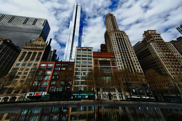 Skyscrapers view from below into the sky