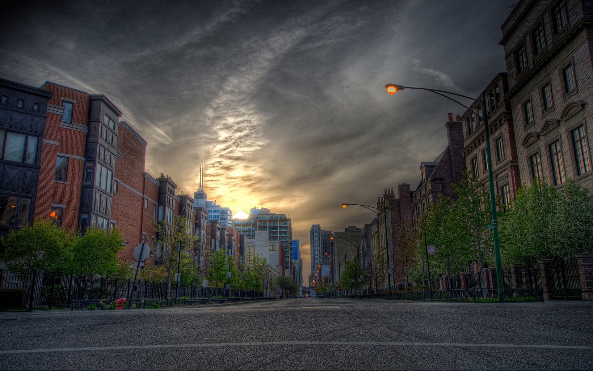 other city street city architecture travel road sunset urban building outdoors sky