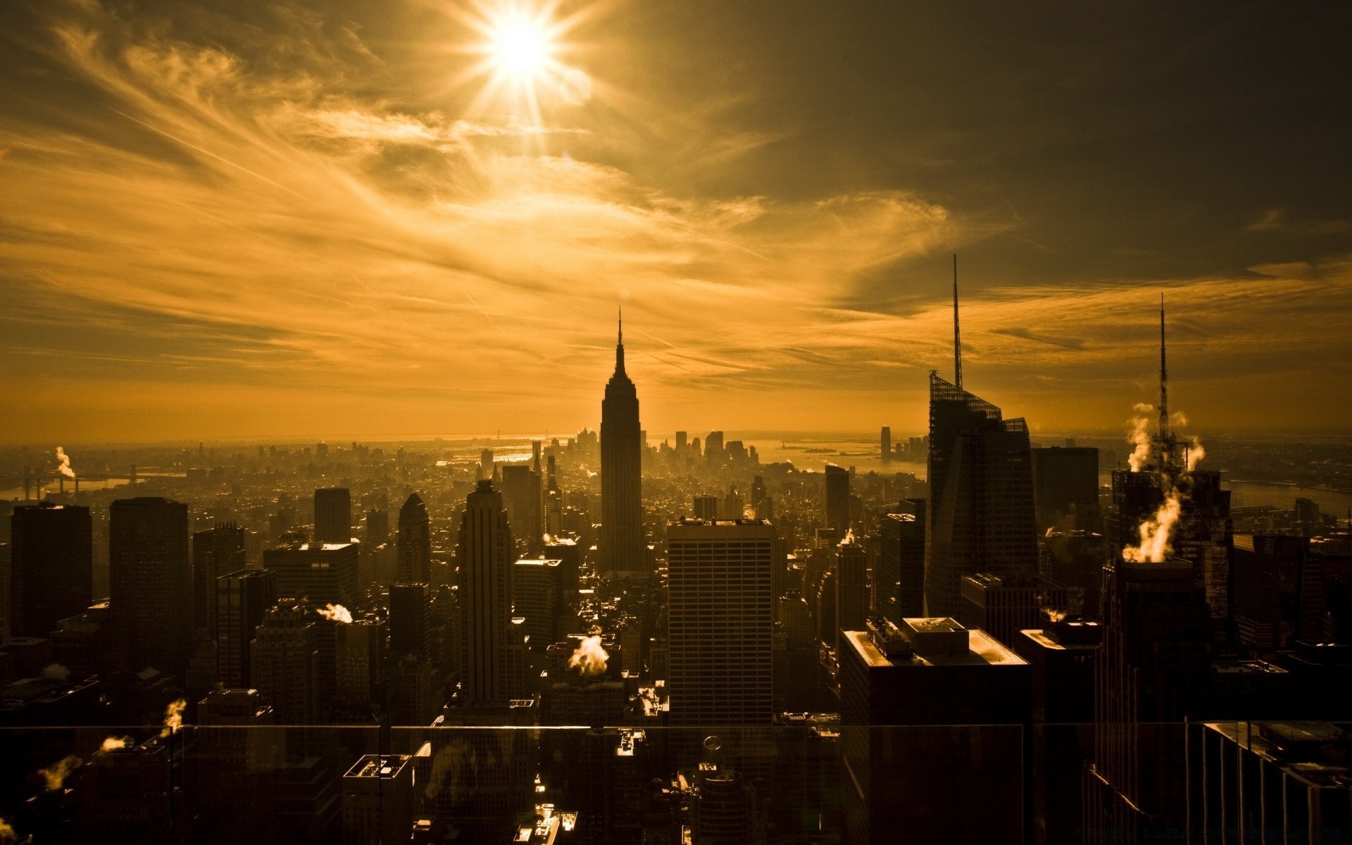 other city city sunset skyline cityscape skyscraper architecture building evening travel dusk urban downtown river dawn light sky bridge tower street