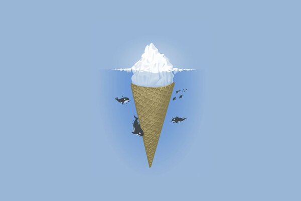 Abstaction of ice cream and glacier with whales