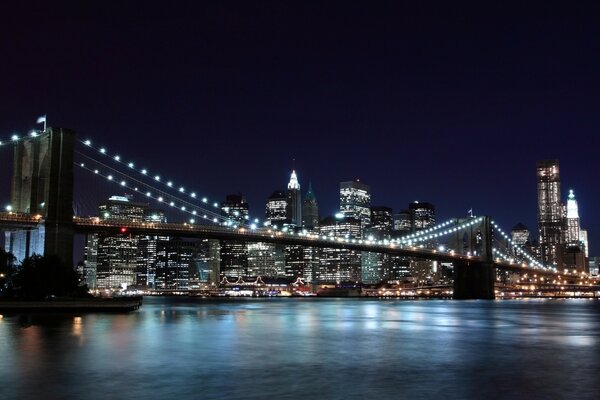 Amazing night city beyond the bridge