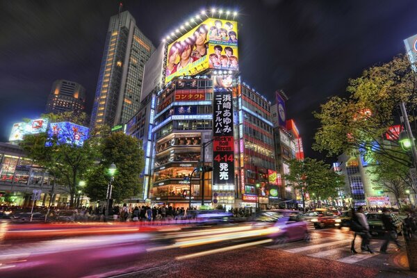 Night street of a busy metropolis