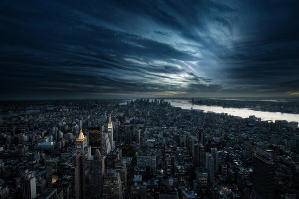 A bird s-eye view of the city at night