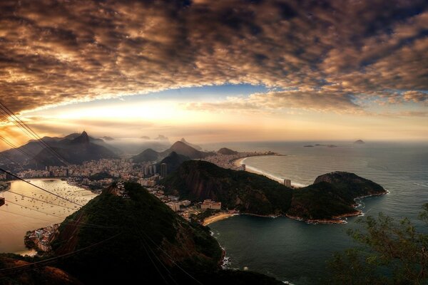 An unusual landscape of a mountain on the seashore