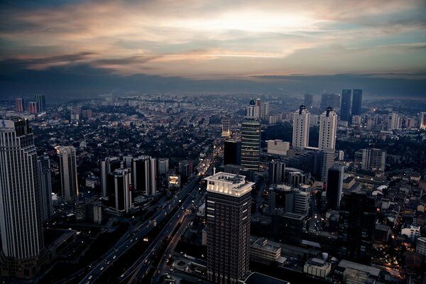 Vista aérea da cidade dos arranha-céus