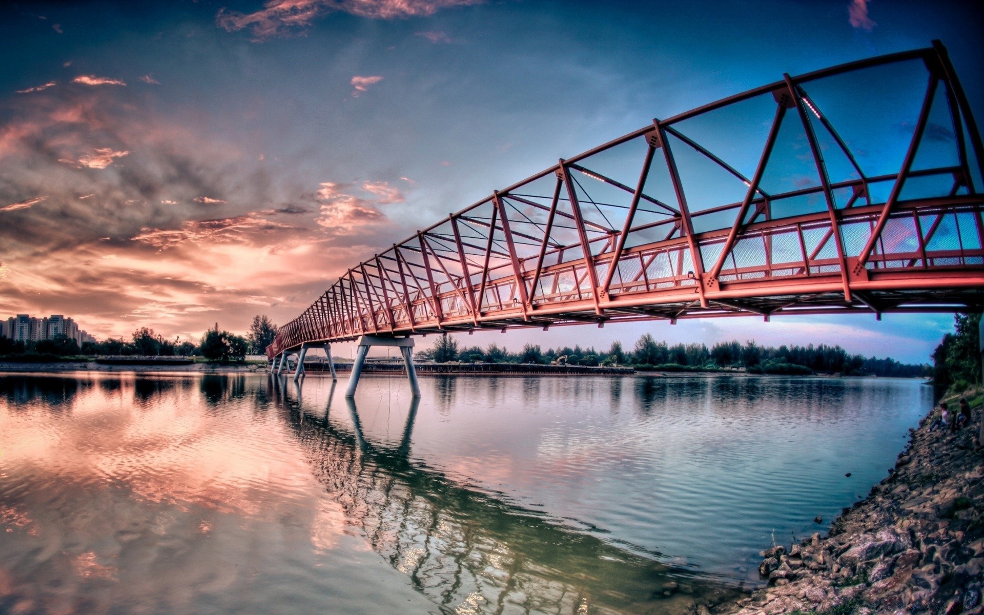 andere städte brücke wasser fluss reflexion himmel reisen sonnenuntergang transportsystem