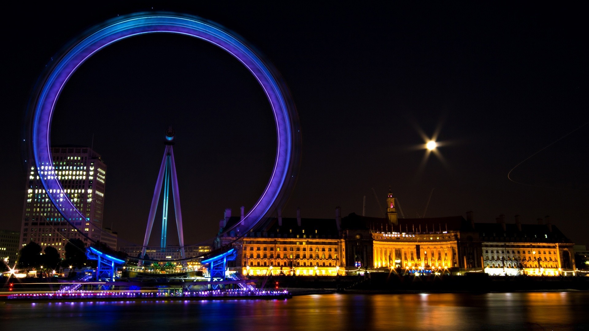 otras ciudades ciudad noche puente río arquitectura casa iluminación crepúsculo agua luz viajes urbano reflexión punto de referencia cielo ciudad neón rueda de la fortuna negocio