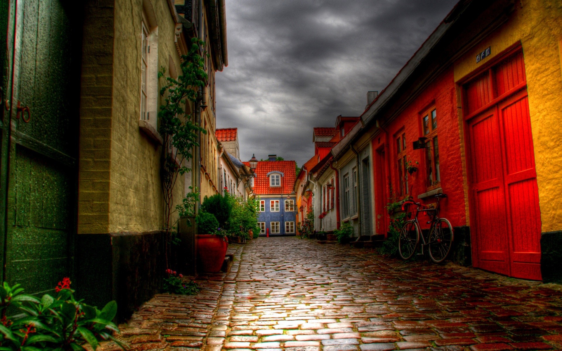 other city street architecture house building window city door town alley travel