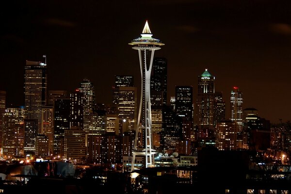 High-rise buildings of a big city at night