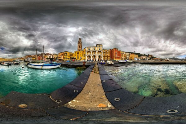 Marina with boats and yachts in the city