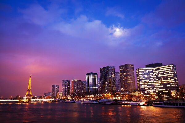 Lights of skyscrapers in Paris