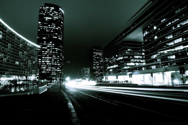 Night road light clouds