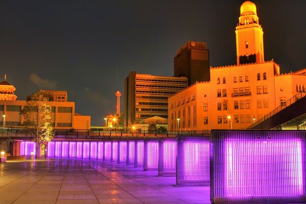 Night city with purple backlight