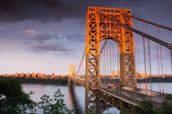 The bright sun floods the bridge