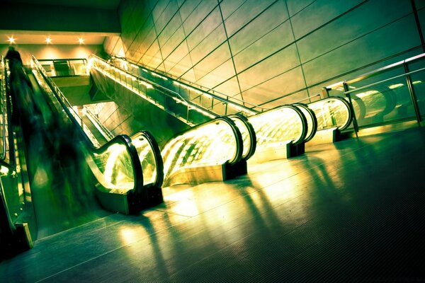 Subway Escalator with neon lighting