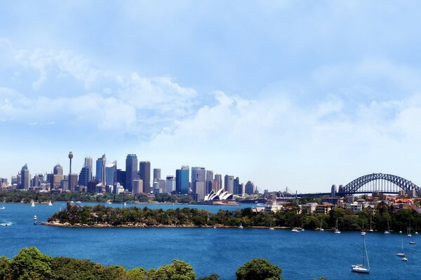 A big city. Skyline. Blue sky