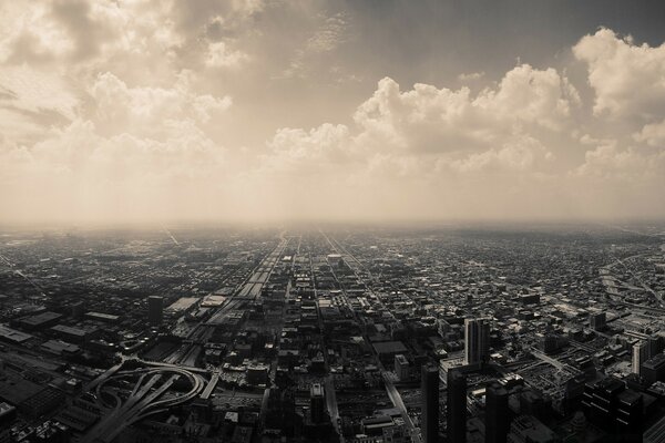 Fog over the city in anticipation of the rising sun