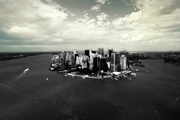 Black and white city on the island