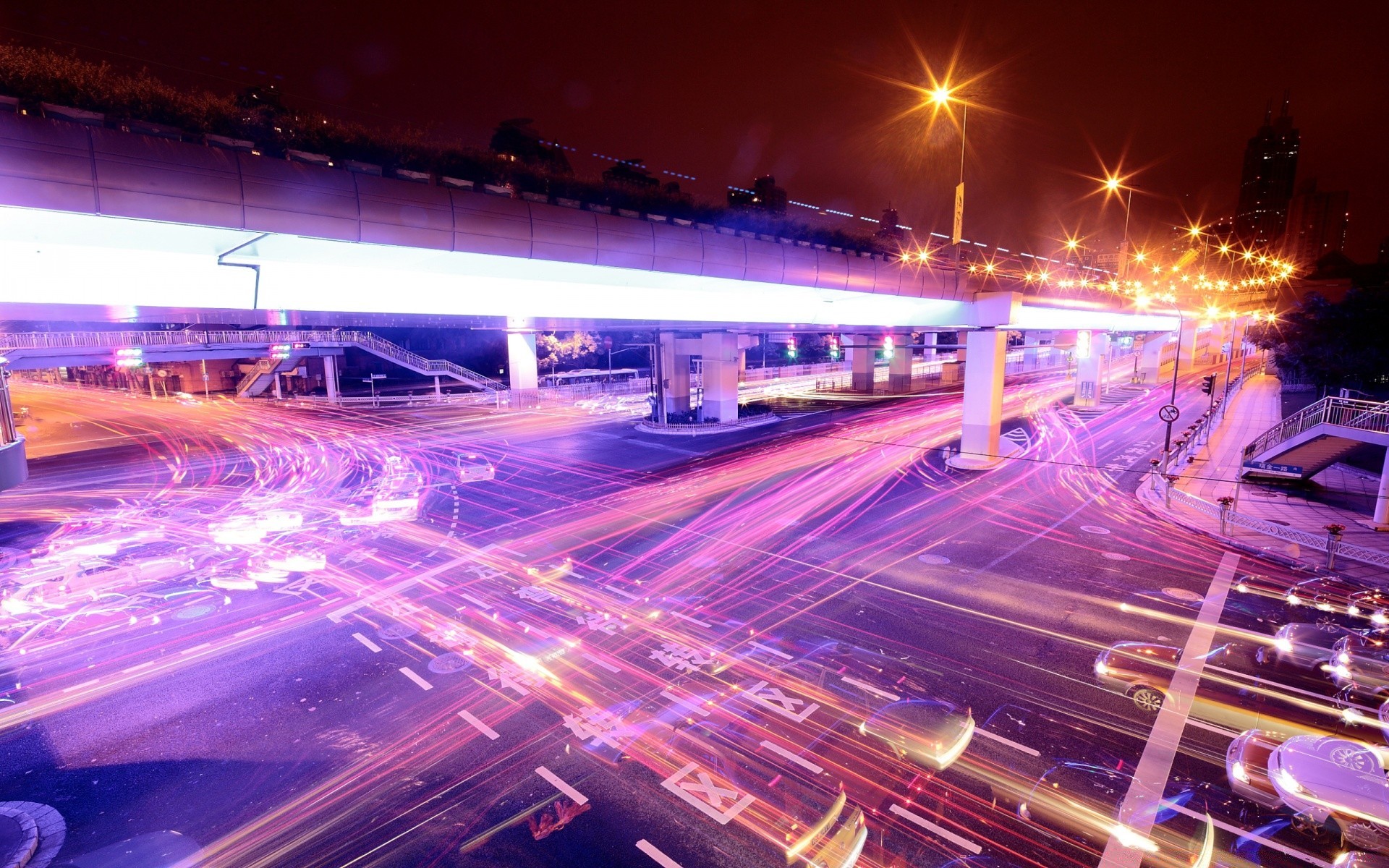 other city motion downtown traffic city blur evening highway speed dusk urban road light fast bridge trail scene expressway transportation system street