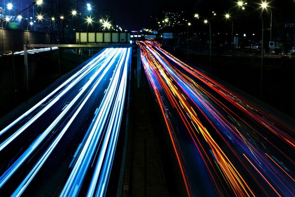 Night lights of the city highway