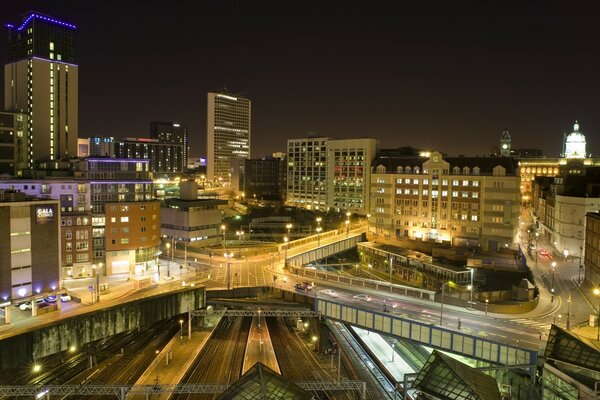 The center of a big city with lighting