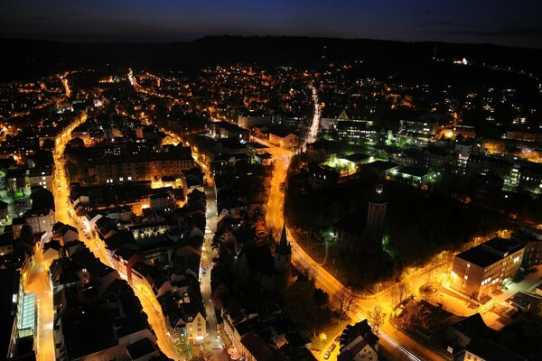 The city at night from a bird s-eye view