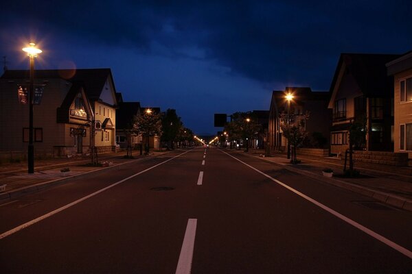 Night road in a residential area