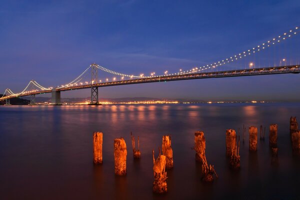 Beautiful evening bridge lighting