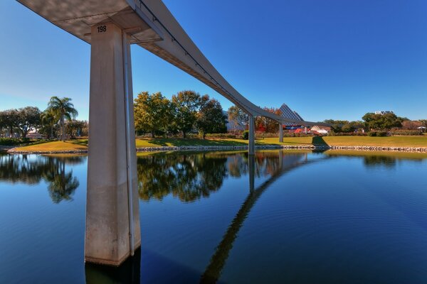 Reflexion von Bäumen und Himmel im Wasser