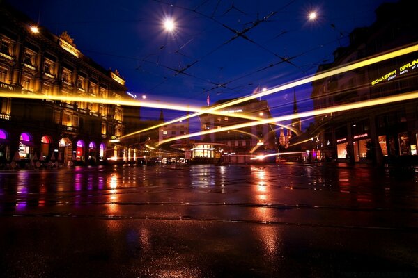 Night city. Light of lanterns