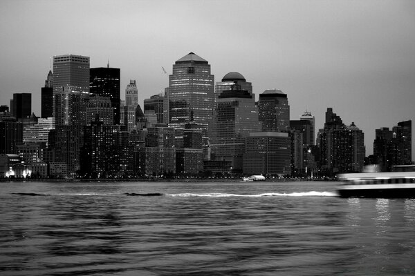 Black and white architecture view from the water