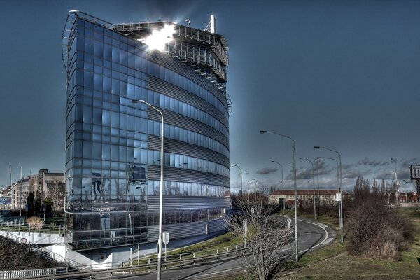 Urban architecture. Big house. Dark sky