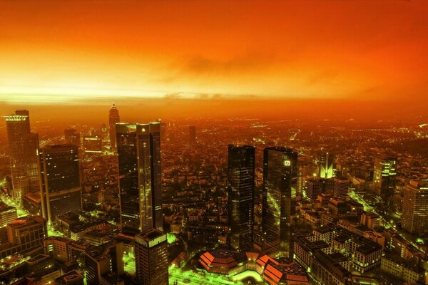 Fiery sunset over the city