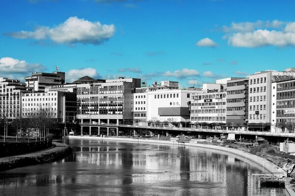 Urban landscape. Urban architecture. Water