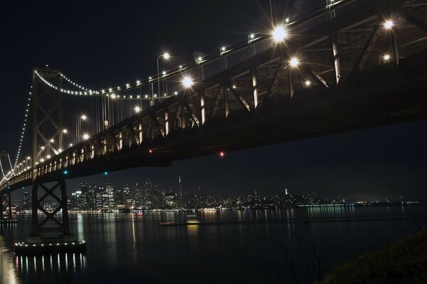 Bridge lights night city