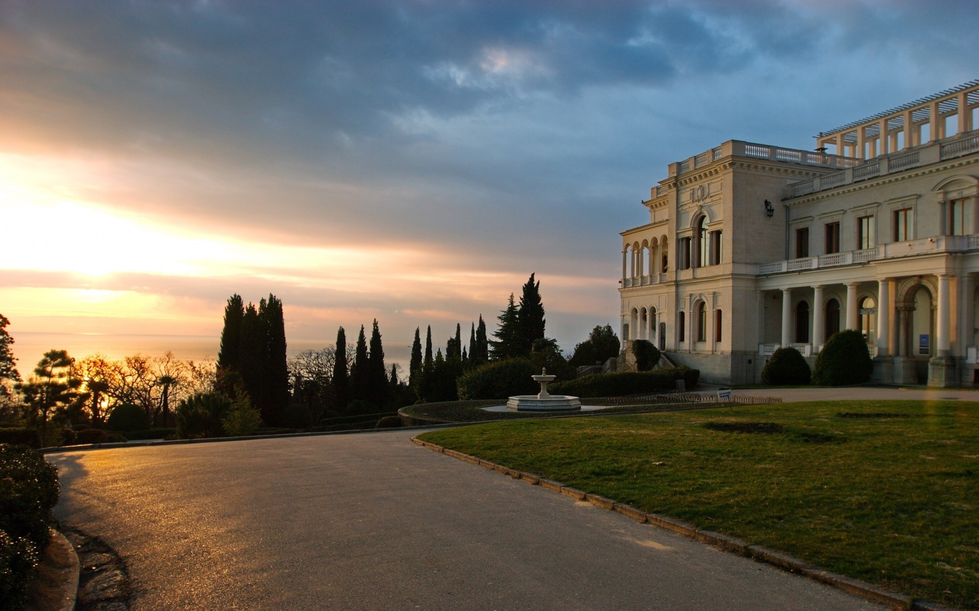 house and comfort travel architecture outdoors castle city park building home street sky sunset road tree