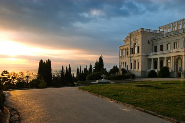 Castle landscape on sunset background