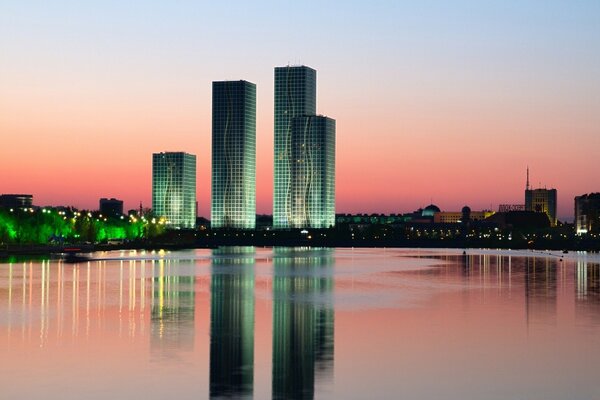 Beautiful high-rises of the city at night