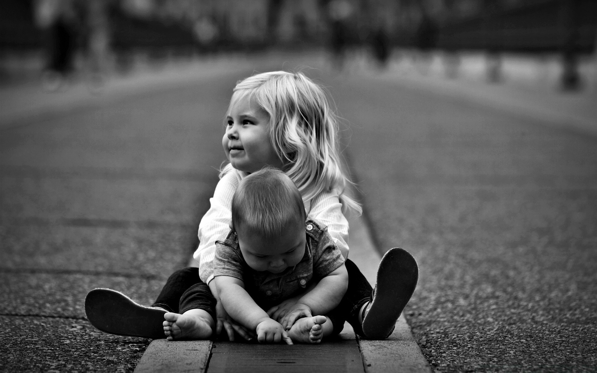 children child monochrome street girl portrait baby two park adult