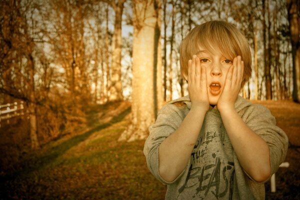 Meeting with a surprised child in the park