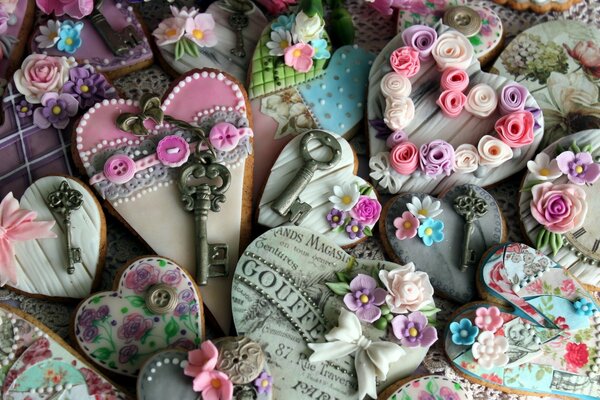 Handmade gingerbread decorated with flowers