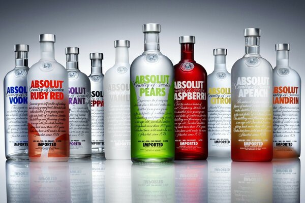 Beautiful bottles of absolut vodka