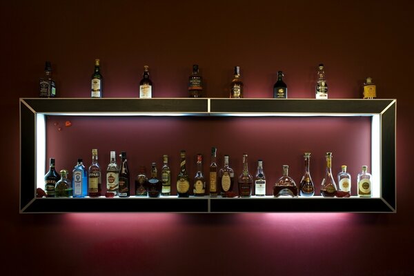 A magnificent collection of wines in the bar shelf