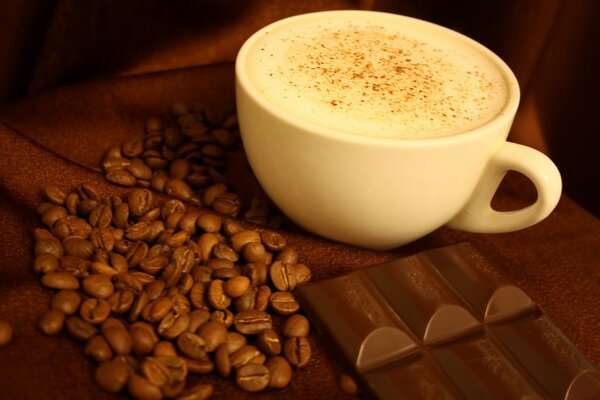 Delicious espresso coffee with chocolate