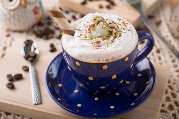 Hot coffee in a beautiful mug